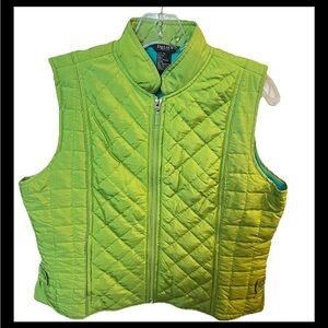 Beliza Women's Petite Lime Green Quilted Vest Size PL Turquoise Cotton Lining